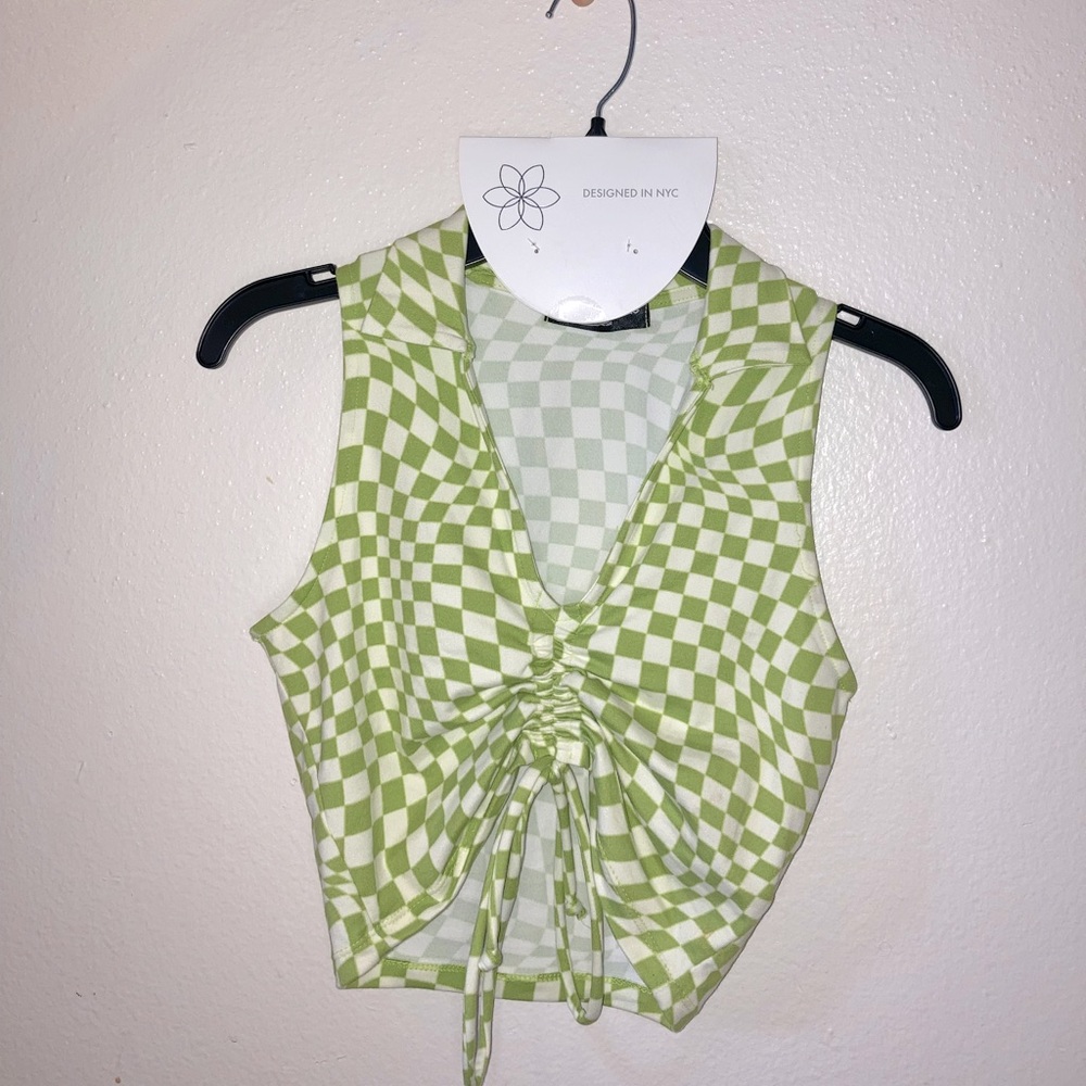Green Psychedelic Checkered Crop Top